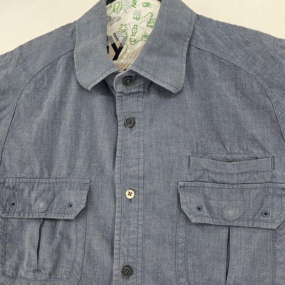 Howe Shirt Mens Medium Button Up Blue Casual Short Sleeve‎ Creates - Picture 2 of 9